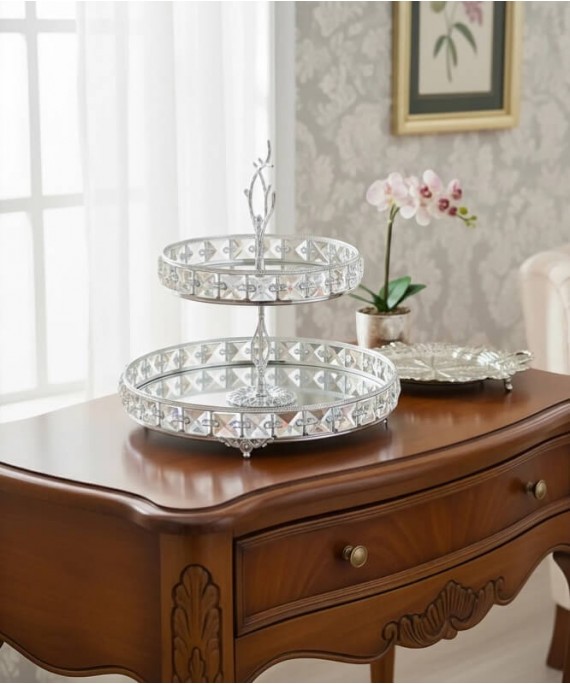 SILVER DOUBLE-LAYERED CRYSTAL SERVING DISH 18-25cm